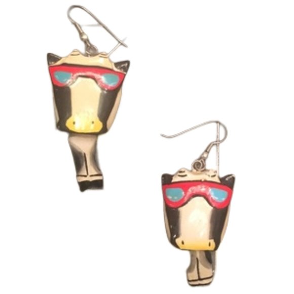 Vintage Jewelry - Vintage Cool Cow with Sunglasses Earrings